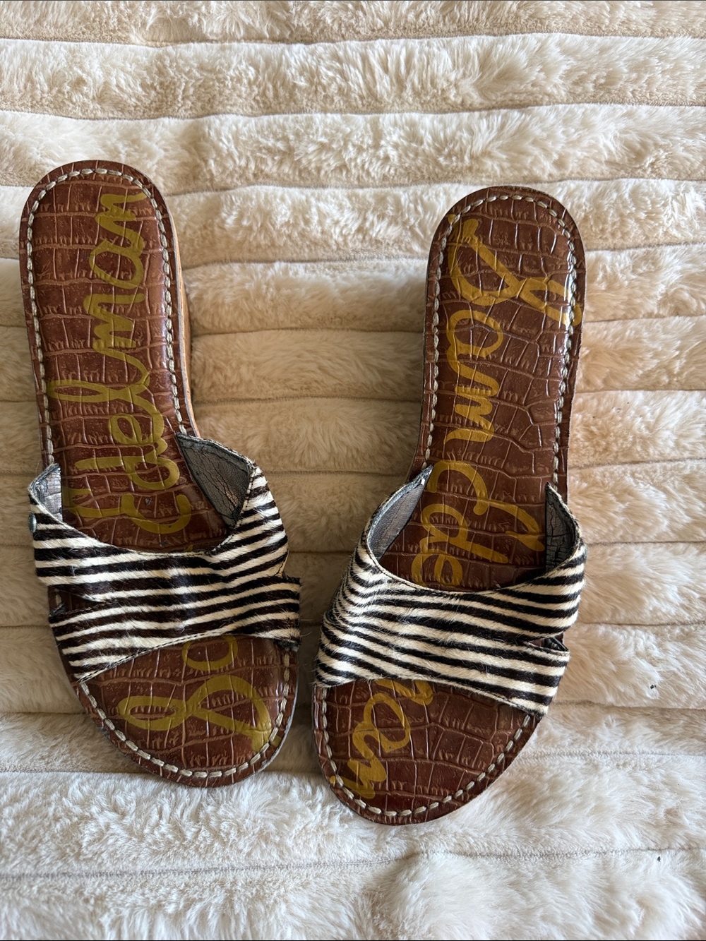 Sam Edelman Zebra-Print Slide Mules in Black and White
